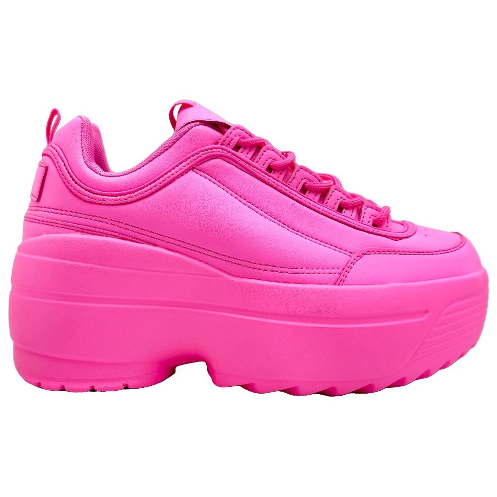 LILY 5005 Neon Riot Hot Pink Platform Sneakers